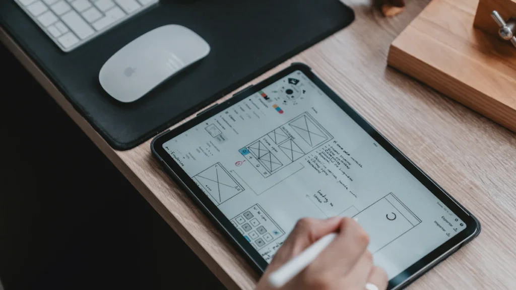Person designar på en surfplatta med penna