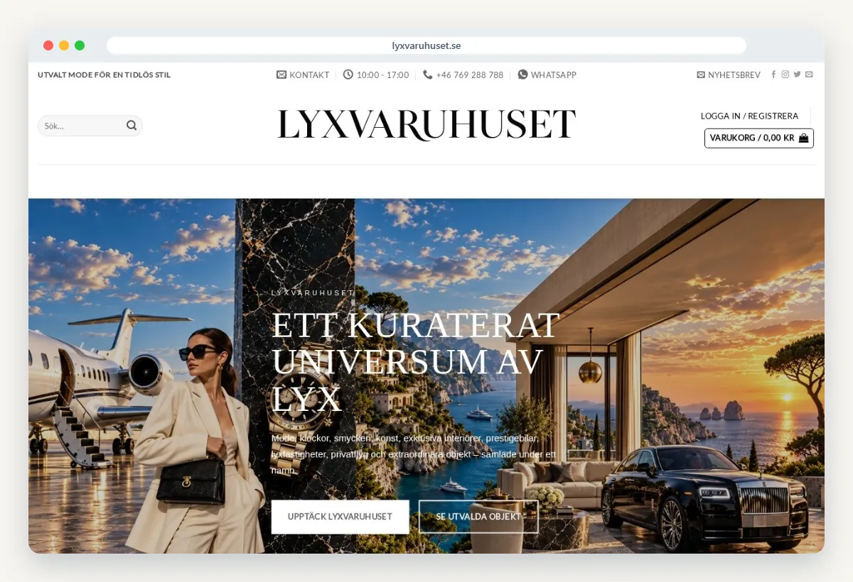 Startsidan för webbutiken Lyxvaruhuset.se